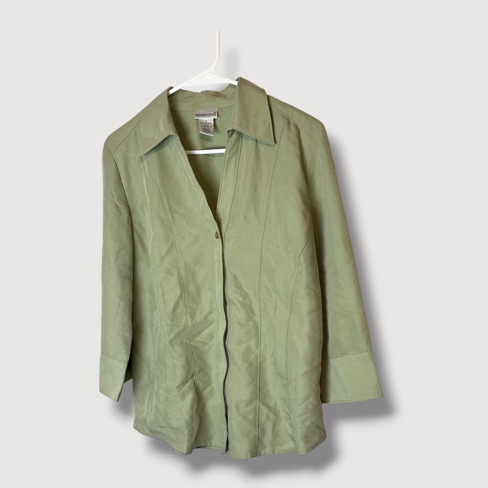 Fashion Bug Green Button Down Vintage‎ Blouse Size Small